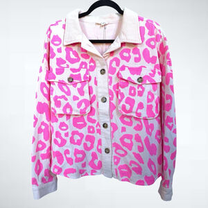 Easel Cotton Oversized Leopard Print Shacket Blush Pink Size S